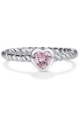 handsome little silver twisted rope pinky heart birthstone ring for babies and children